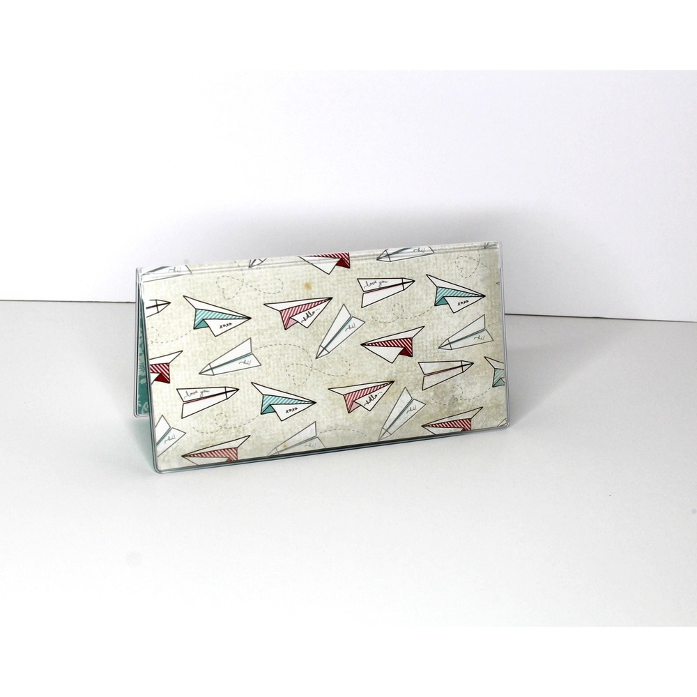 New Checkbook Cover Wallet Vinyl Check Register Protector - Paper Airplanes